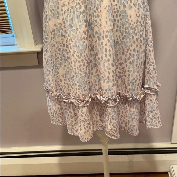 Aqua Cream and Tan Ruffled Tiered Midi Dress - Picture 3 of 13